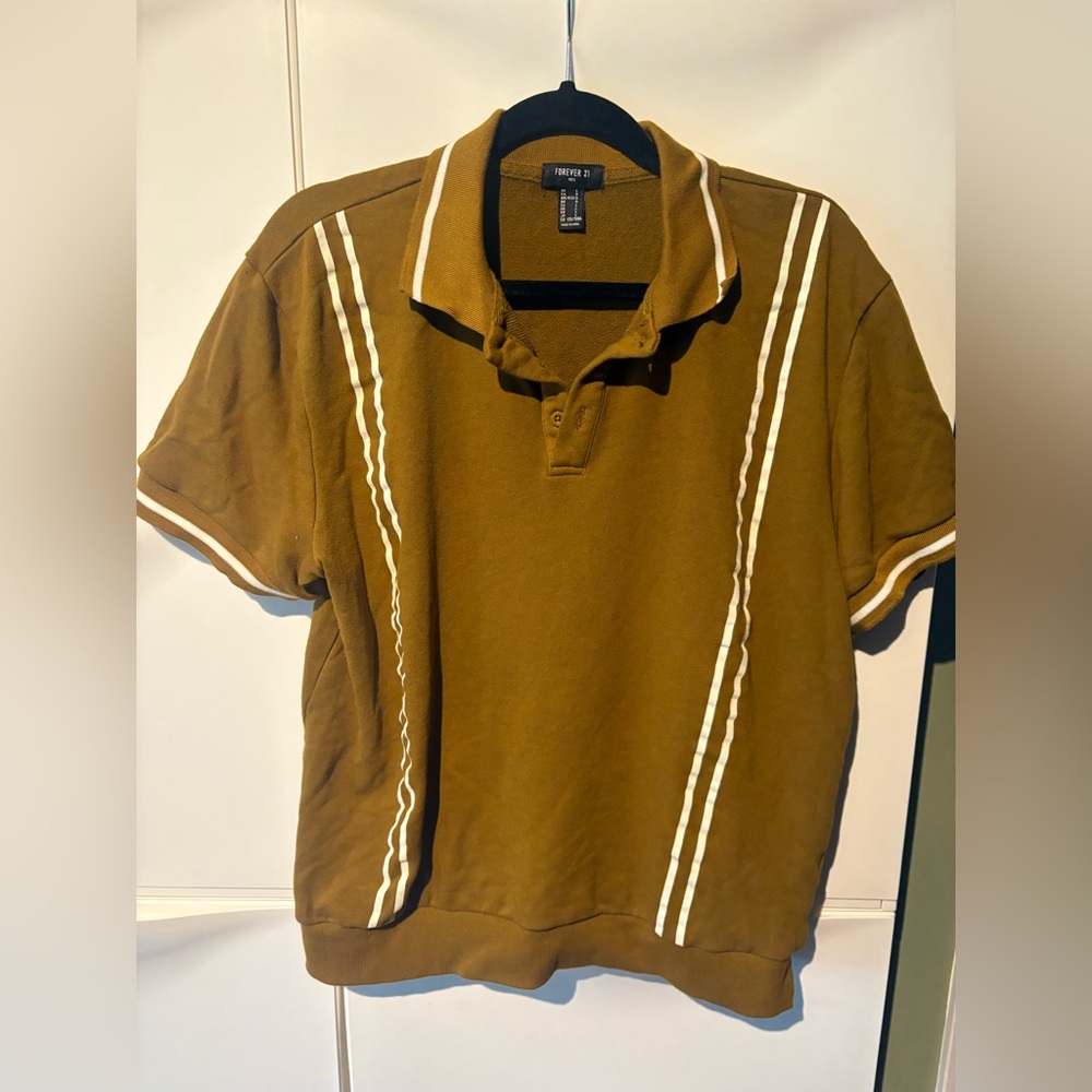 Forever 21 Men's Tan Polo with White Stripes